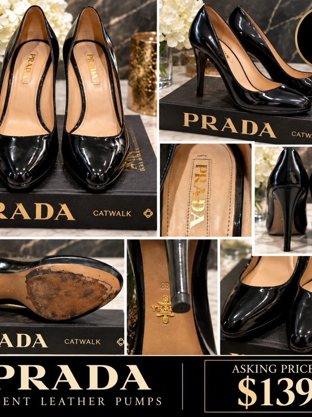 Prada Black Patent Leather Stiletto Pumps